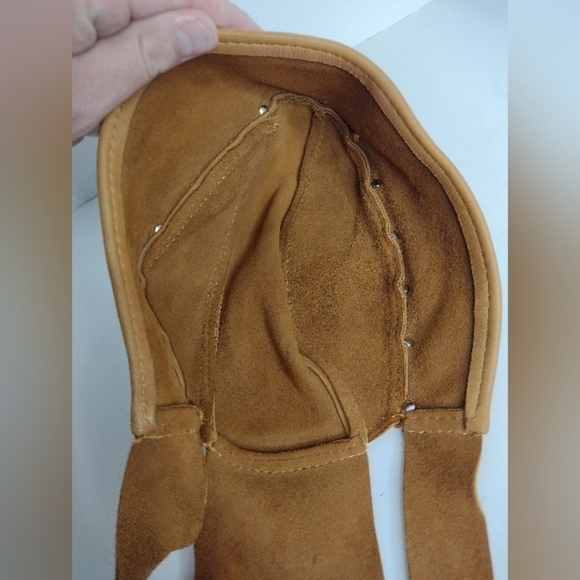 Brown Leather Biker Motorcycle Leather Bandanna Hat Skull Cap w/ Turquoise Studs - Picture 6 of 6